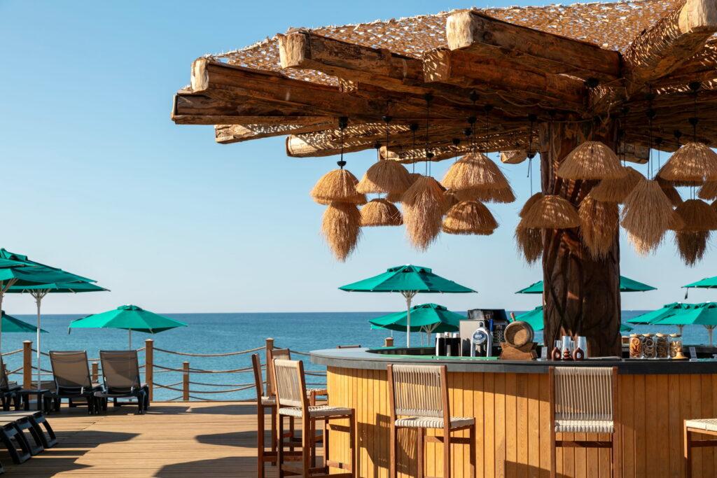 Beach bar on the Turkish Riviera made from natural materials