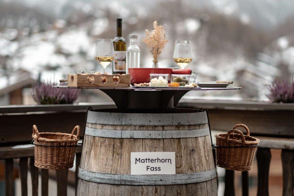 Matterhorn barrel on the terrace of the Hotel Bella Vista Zermatt