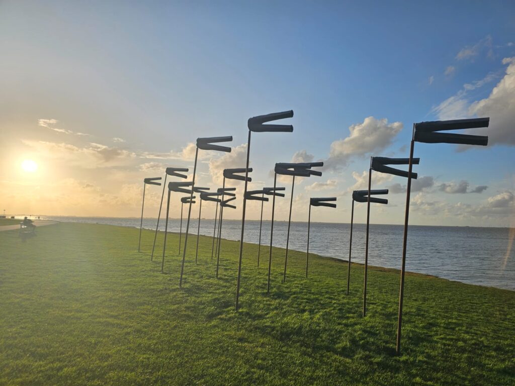 Art in Husum on the beach – windhosen (whirlwinds) taken literally