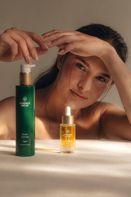 Woman with Pharmos natural cosmetics