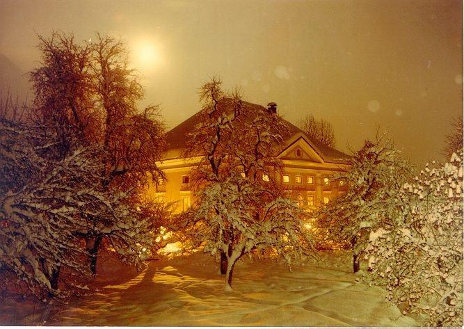 Painting of Lerchenhof Castle in winter