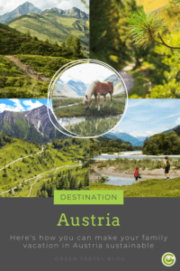 The four pictures show impressions of Austria from mountains, over wild rivers, Haflinger and hiking trails.